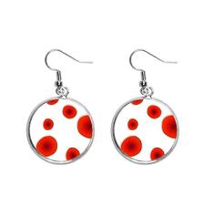 Brinco de prata com flores abstratas com círculo vermelho e pingente de orelha, joia feminina