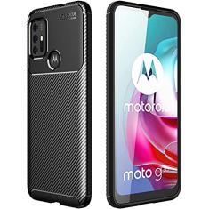 Capa Capinha Anti Impacto Para Motorola Moto G10 com Tela de 6.5" polegadas - Case Com Desenho Fibra De Carbono Shock Queda - Danet (Preta)