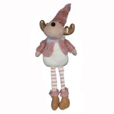 Boneco Pelúcia Rena Natalino Sentado Decoração Natal Rosa