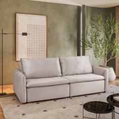 Sofá Cama Retrátil e Reclinável 4 Lugares 225cm em Veludo com Molas Greta Yescasa Marfim