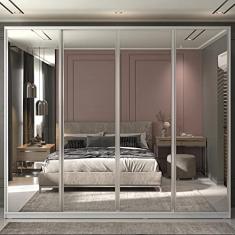 Guarda Roupa Casal com Espelho 4 Portas de Correr Zermatt RR Móveis Branco