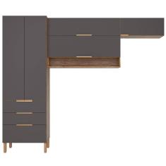 Cozinha Compacta Bartira Topázio UP com 5 Portas, 3 Gavetas e 4 Prateleiras - 262,5cm de largura