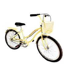 Bicicleta feminina aro 24 retrô s/ marchas com cesta bege