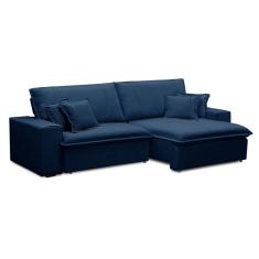 Sofá 3 Lugares Retrátil e Reclinável Sarov Veludo Azul