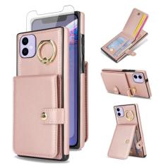 Asuwish Capa de celular para iPhone 11 6.1 carteira de celular com anel protetor de tela de vidro temperado com bloqueio de RFID, compartimento para cartão de crédito para iphone11 i Phone11 11s XI