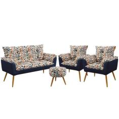 Namoradeira e 2 Poltronas Beta com Puff Solar F-014 Sued Estampado Beg