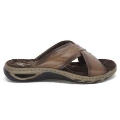 Chinelo Pegada Masculino Couro Amortech Tira Cruzada 131661, Pinhão, 4
