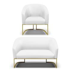 Sofá Namoradeira e Poltrona Base Industrial Dourado Stella Corino Branco D03 - D`Rossi