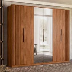 Guarda Roupa Casal 6 Portas Com Ripado e Com Espelho 6 Gavetas Atrice 