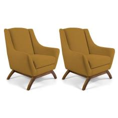 Kit 02 Poltronas Decorativa Fixa Base Madeira Juliet D02 Veludo Mostar