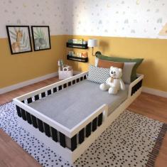 Cama Infantil Montessoriana Solteiro Sol Yescasa Branco/Preto