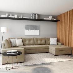 Sofá de Canto 6 Lugares com Chaise Direito Nice Suede Animale Cinza - 