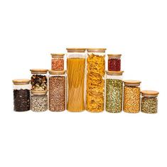 Oikos - Kit 11 Potes de Vidro com Tampa de Bambu Herméticos Redondos