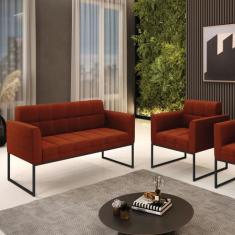 Sofá Namoradeira e Poltrona Industrial Preto Elisa Bouclê Terra D03 - 