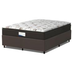 Cama Box Colchão Casal Queen Molas Ensacadas Granville Pillow Top 158x198x66cm Marrom / Branco - Suporta até 110kg por Pessoa