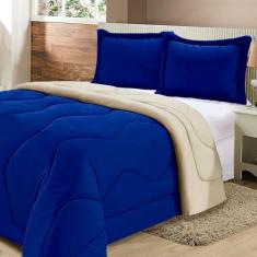 Cobertor Malha Confort Azul E Palha Tamanho Casal Casa Dona