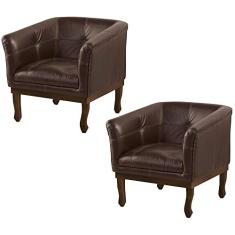 Kit 2 Poltronas Decorativa Noah Couro Conhaque - Gran Belo