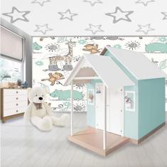 Casinha de Brinquedo Artesanal MDF com Telhado Branco/Verde Água L12 - Gran Belo