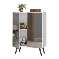 Sapateira 2 Portas Retrô com Espelho Nina Multimóveis V6012 Branca/preta