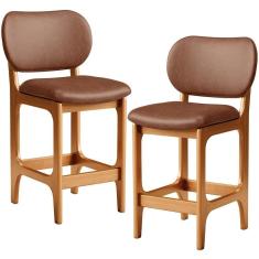 Kit 02 Banquetas Baixa Bar Cozinha E Sala De Jantar Fixa Betta L02 Imbuia Couríssimo Marrom