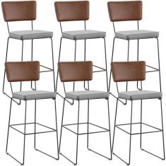 Kit 06 Banqueta Alta Cozinha Sala Jantar Allana L02 Sintético Marrom L