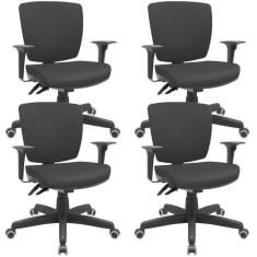 Kit 04 Cadeiras de Escritório Executiva Office Giratória Preto Baixa F