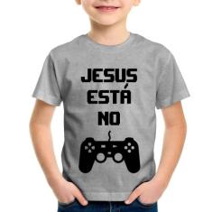 Camiseta Infantil Jesus está no controle - Foca na Moda, Cinza, 14
