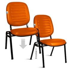 02 Cadeiras Empilhável para Igrejas Evangélicas Linha Holy Laranja