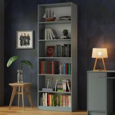 Estante Livreiro Madesa 6908 com 6 Nichos - Cinza, Cinza