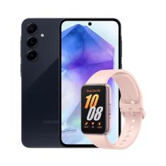 Smartphone Samsung Galaxy A55 5G Azul Escuro 256GB, 8GB RAM, Câmera Tripla Traseira de até 50MP e Tela Super AMOLED 6.6" + Galaxy Fit3 Rose