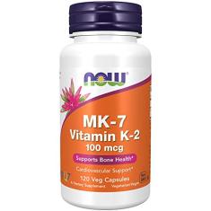 Suplementos NOW, vitamina K2 MK7 100 µg, auxílio cardiovascular*, auxilia na saúde óssea*, 120 cápsulas vegetais