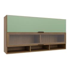 Armário Aéreo para Cozinha 2 Portas Basculantes Paris Nogal Manchester/ Verde Matte