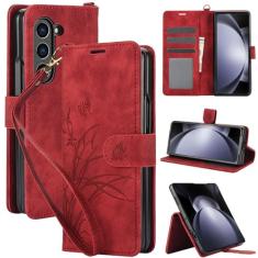 Capa carteira para Samsung Galaxy Z Fold 6, capa de telefone de couro com padrão de borboleta orquídea com 3 compartimentos para cartão e 1 compartimento para dinheiro, fivela magnética à prova de