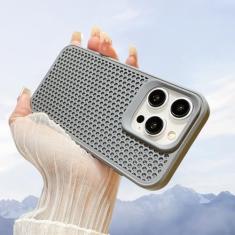 Capa de telefone luxuosa de malha respirável com dissipação de calor para iPhone 15 14 Plus 13 12 11 Pro Max à prova de choque capa traseira rígida, cinza, para iPhone 12Pro Max