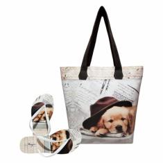 Bolsa Com Chinelo Feminino Cachorrinho De Chapéu Magicc Bolsa, 33/34