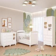 Quarto Bebê Completo Berço Americano Marquesa 3 em 1 Guarda Roupa 2 Po
