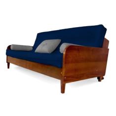 Sofá Cama Paris Acquablock Azul Royal Madeira Maciça Cor Imbuia