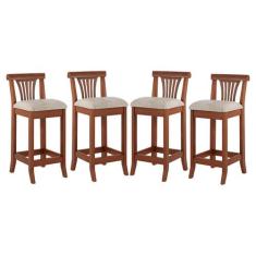 Kit 4 Banquetas Média em Madeira Valentina Estofada Linho Bege M58 RMI