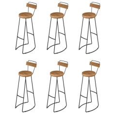 Kit 06 Banqueta Alta Com Encosto Aurum Peroba Preto Cozinha Sala Jantar DHom