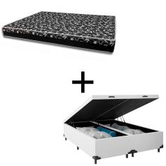 Cama Box Baú Queen 158 Tecido Sintético Branco Com Colchão Belize Bello Box - D33 Preto 58x158x198