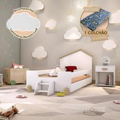 Cama de Criança Infantil Montessoriana com Colchão e Escadinha Solteir