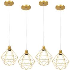 4 Pendentes Aramado Diamante Luminária Lustre Cabo Cristal 2 Mt Industrial Teto Retrô Agp Ilumini