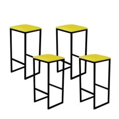 Jogo 4 Banqueta Alta Cozinha Balcão Bistrô Industrial Preta Assento Es