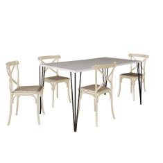 Conjunto De Mesa Elen Retangular Tampo De Madeira 140X80Cm Branco Com 4 Cadeiras Katrina Off White