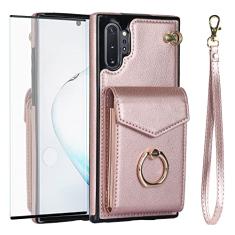 Asuwish Capa de celular para Samsung Galaxy Note 10 Plus Note10+ 5G capa carteira com protetor de tela de vidro temperado e anel com bloqueio de RFID, suporte para cartão de celular Note10 + Notas 10+