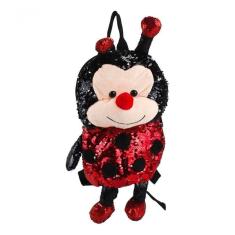 Mini Mochila Lantejoulas Joaninha 27x10x24 Pelúcia