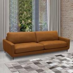 Sofá Decorativo Isaac 3 Lugares Sala de estar 240cm Pés em Aço Couro Caramelo G88 - Gran Belo