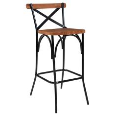 Banqueta Industrial Laís De Aço Com Madeira Maciça Artluxo Castanho