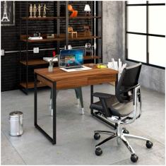 Mesa Para Escritório 90Cm 2 Gavetas Kuadra Compace Nogal