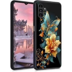 DSRGRGFDJ Projetada para Galaxy A15 4G/5G, capa traseira de vidro temperado + silicone macio TPU à prova de choque capa protetora antiderrapante para Samsung Galaxy A15 4G/5G 6,5 polegadas (borboleta